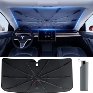 DMJN Umbrella Windshield Sun Shade for Car & SUV, Car Sunshade for Front Windshield [Nano Ice-Crystal Coatings] UPF50+ Heat & UV Block, Protect Interior & Keep Cooler Universal for Most of Sedan & SUV